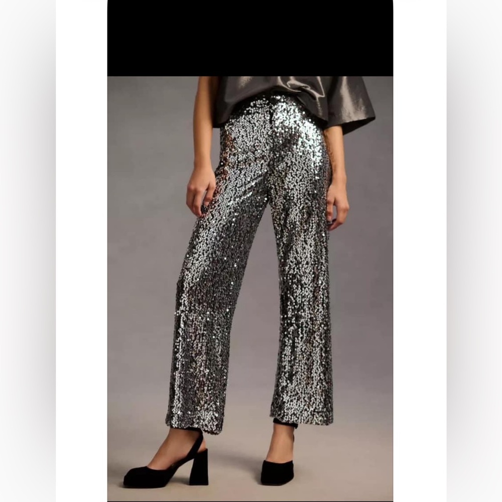 Maeve Silver Sequin Wide Leg Pants